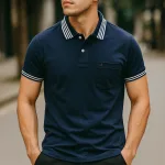 Áo polo thun cotton nam có túi, cổ bẻ phối thêu chữ A