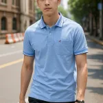 Áo polo thun cotton nam có túi, cổ bẻ phối thêu chữ A