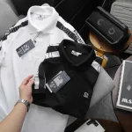 Áo thun polo nam thêu SRB, cổ bẻ và tay phối sọc, có size 3X