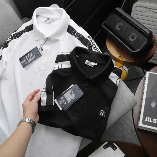 Áo thun polo nam thêu SRB, cổ bẻ và tay phối sọc, có size 3X