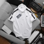 Áo thun polo nam thêu SRB, cổ bẻ và tay phối sọc, có size 3X