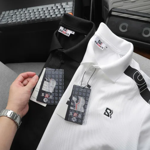 Áo thun polo nam thêu SRB, cổ bẻ và tay phối sọc, có size 3X