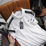 Áo thun polo nam thêu SRB, cổ bẻ và tay phối sọc, có size 3X