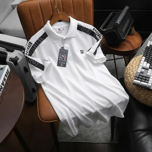 Áo thun polo nam thêu SRB, cổ bẻ và tay phối sọc, có size 3X