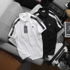 Áo thun polo nam thêu SRB, cổ bẻ và tay phối sọc, có size 3X
