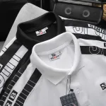 Áo thun polo nam thêu SRB, cổ bẻ và tay phối sọc, có size 3X