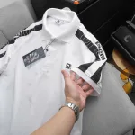 Áo thun polo nam thêu SRB, cổ bẻ và tay phối sọc, có size 3X