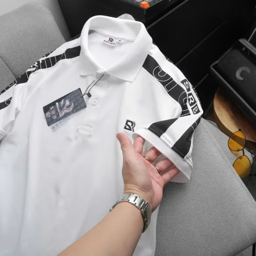 Áo thun polo nam thêu SRB, cổ bẻ và tay phối sọc, có size 3X