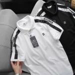 Áo thun polo nam thêu SRB, cổ bẻ và tay phối sọc, có size 3X