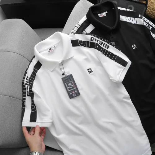 Áo thun polo nam thêu SRB, cổ bẻ và tay phối sọc, có size 3X