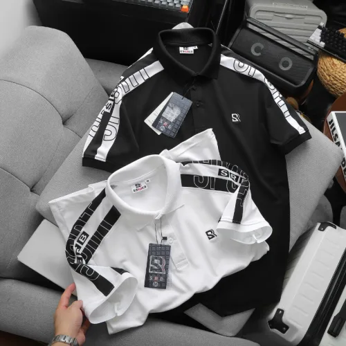 Áo thun polo nam thêu SRB, cổ bẻ và tay phối sọc, có size 3X