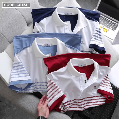 Áo Thun Polo Nam CS154 In Sọc Màu Tay Ngắn, Chất Liệu Thun Cá Sấu Poly Cao Cấp