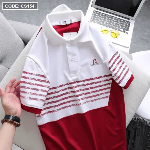 Áo Thun Polo Nam CS154 In Sọc Màu Tay Ngắn, Chất Liệu Thun Cá Sấu Poly Cao Cấp