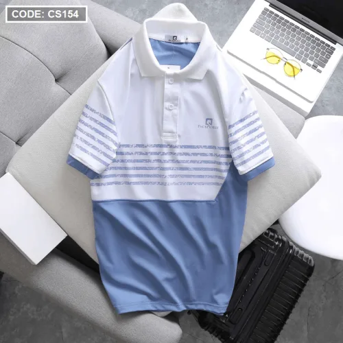 Áo Thun Polo Nam CS154 In Sọc Màu Tay Ngắn, Chất Liệu Thun Cá Sấu Poly Cao Cấp