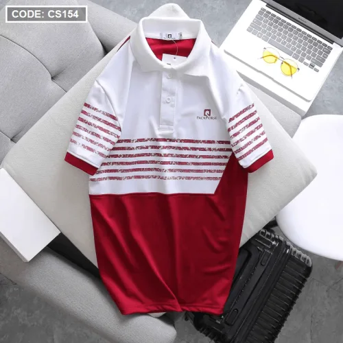 Áo Thun Polo Nam CS154 In Sọc Màu Tay Ngắn, Chất Liệu Thun Cá Sấu Poly Cao Cấp