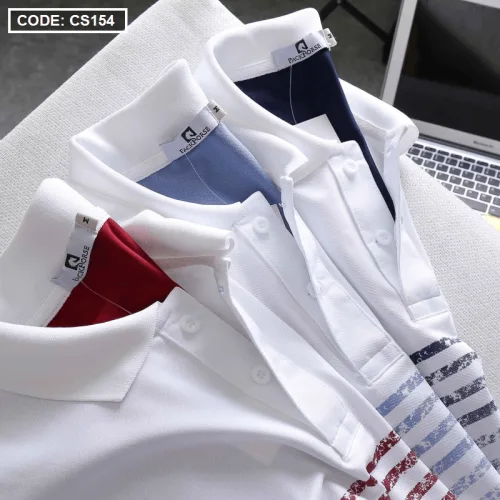 Áo Thun Polo Nam CS154 In Sọc Màu Tay Ngắn, Chất Liệu Thun Cá Sấu Poly Cao Cấp