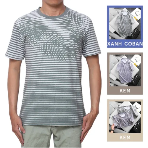 Áo Thun Nam Cổ Tròn Sọc Họa Tiết Lá Dừa