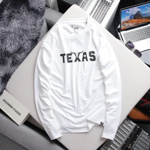 Chỗ sỉ áo Thun Nam Tay Dài Cổ Tròn Rurumen Màu Trắng In Chữ TEXAS Big Size