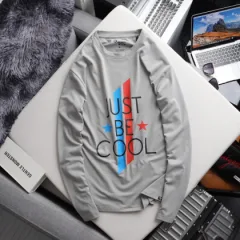 Nơi lấy sỉ áo Thun Nam Tay Dài Cổ Tròn Rurumen Màu Xám In Chữ JUST BE COOL Big Size