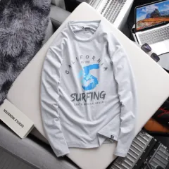 Áo thun nam Rurumen big size màu xám in số 5, cổ tròn tay dài