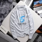 Áo thun nam Rurumen big size màu xám in số 5, cổ tròn tay dài