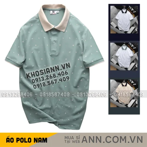 Nguồn hàng sỉ áo Thun Polo Nam - Áo Thun Nam Cổ Bẻ In Họa Tiết Nhí Và Viền Áo Big Size
