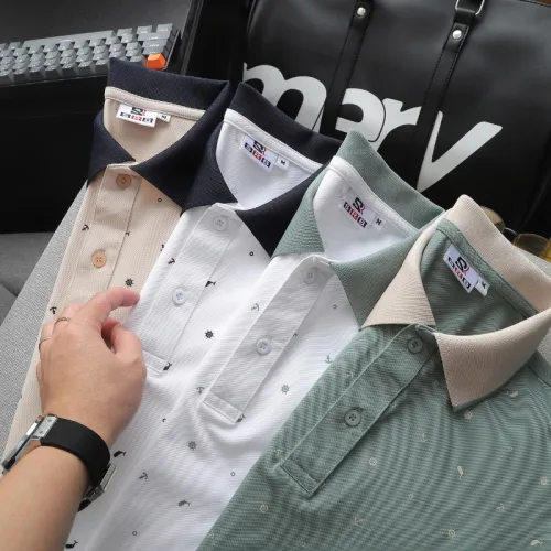 Nguồn hàng sỉ áo Thun Polo Nam - Áo Thun Nam Cổ Bẻ In Họa Tiết Nhí Và Viền Áo Big Size