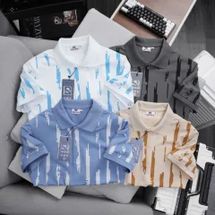 Áo thun polo nam in họa tiết sọc bền đẹp, cổ bẻ, có size lớn