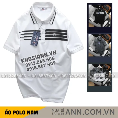 Áo thun polo nam CS300 phối sọc ngang, cổ bẻ có viền, có big size