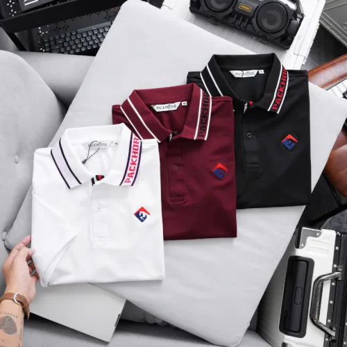 Áo Polo Nam CS276 Cổ Bẻ Phối Sọc Chữ, Thêu Logo Ngực