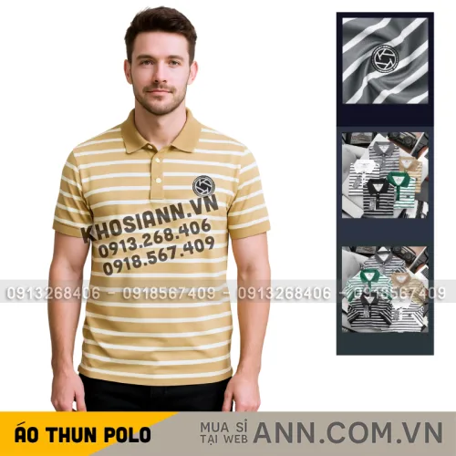 Shop sỉ áo Thun Polo Nam - Áo Thun Nam Phối Sọc Thêu Logo Trước Ngực Trẻ Trung Bigsize