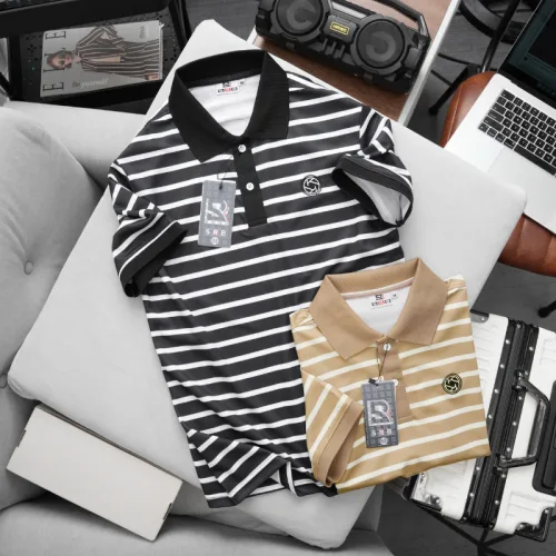 Shop sỉ áo Thun Polo Nam - Áo Thun Nam Phối Sọc Thêu Logo Trước Ngực Trẻ Trung Bigsize