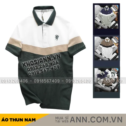 Áo thun polo nam thêu logo trước ngực, thiết kế phối ba màu, có size 3x