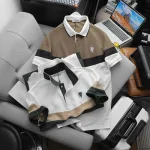 Áo thun polo nam thêu logo trước ngực, thiết kế phối ba màu, có size 3x