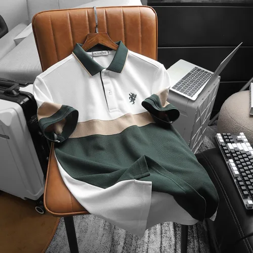 Áo thun polo nam thêu logo trước ngực, thiết kế phối ba màu, có size 3x
