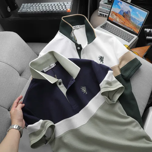 Áo thun polo nam thêu logo trước ngực, thiết kế phối ba màu, có size 3x