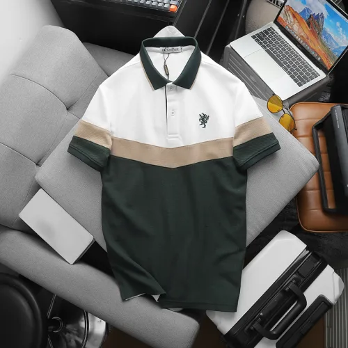 Áo thun polo nam thêu logo trước ngực, thiết kế phối ba màu, có size 3x