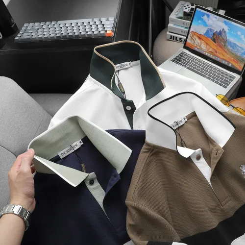 Áo thun polo nam thêu logo trước ngực, thiết kế phối ba màu, có size 3x