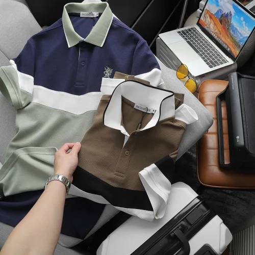 Áo thun polo nam thêu logo trước ngực, thiết kế phối ba màu, có size 3x