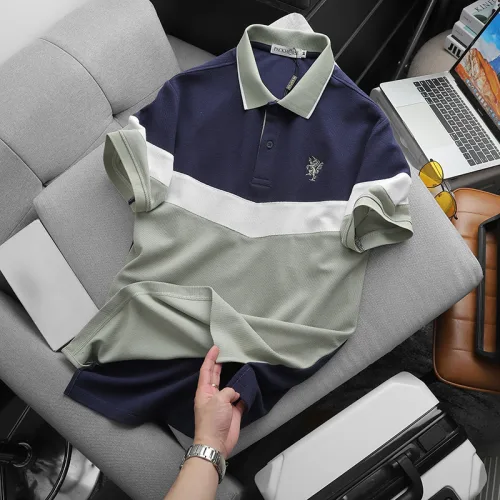 Áo thun polo nam thêu logo trước ngực, thiết kế phối ba màu, có size 3x