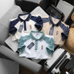 Chỗ sỉ áo Thun Polo Nam Phối Màu Và In Hình Gấu Trước Ngực BigSize Từ 50-90kg