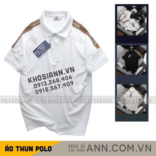 Áo thun polo nam có big size, điểm nhấn sọc chữ phối ở vai