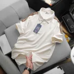 Áo thun polo nam có big size, điểm nhấn sọc chữ phối ở vai