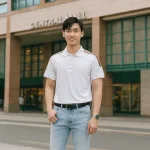 Áo thun polo nam có big size, điểm nhấn sọc chữ phối ở vai