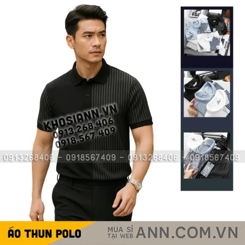 Nơi lấy sỉ áo Thun Polo Nam Phối Sọc Dọc Trước Ngực Và Tay Áo BigSize Từ 50-90kg