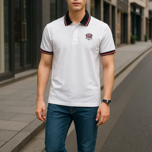Nguồn hàng sỉ áo Thun Polo Nam Phối Sọc In Logo Trước Ngực (Big Size)