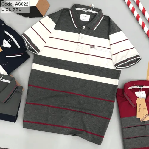 Áo Polo Nam AS026 Sọc Ngang Có Túi, Thun Cotton Size L-XL-XXL