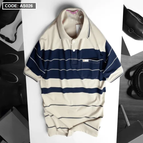 Áo Polo Nam AS026 Sọc Ngang Có Túi, Thun Cotton Size L-XL-XXL