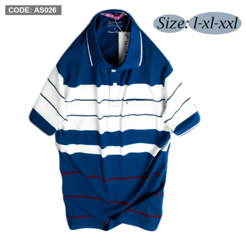 Áo Polo Nam AS026 Sọc Ngang Có Túi, Thun Cotton Size L-XL-XXL