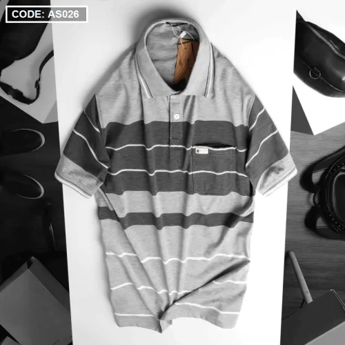 Áo Polo Nam AS026 Sọc Ngang Có Túi, Thun Cotton Size L-XL-XXL